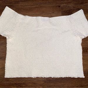 white crop top, off the shoulder